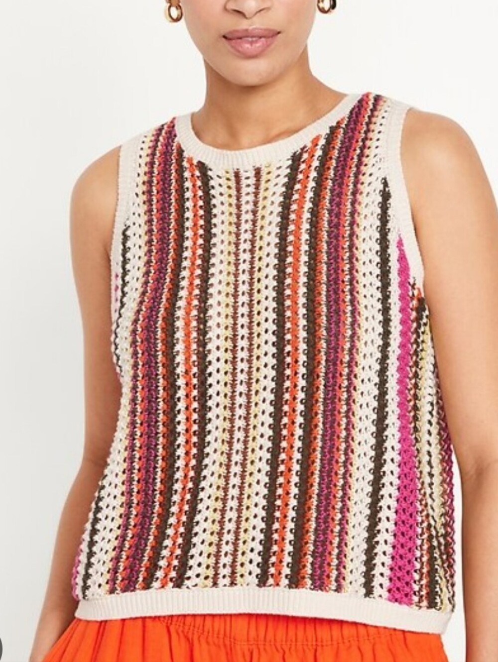 Old Navy Boho Open Knit Crochet Colorful Striped Sleeveless Vest Top Medium